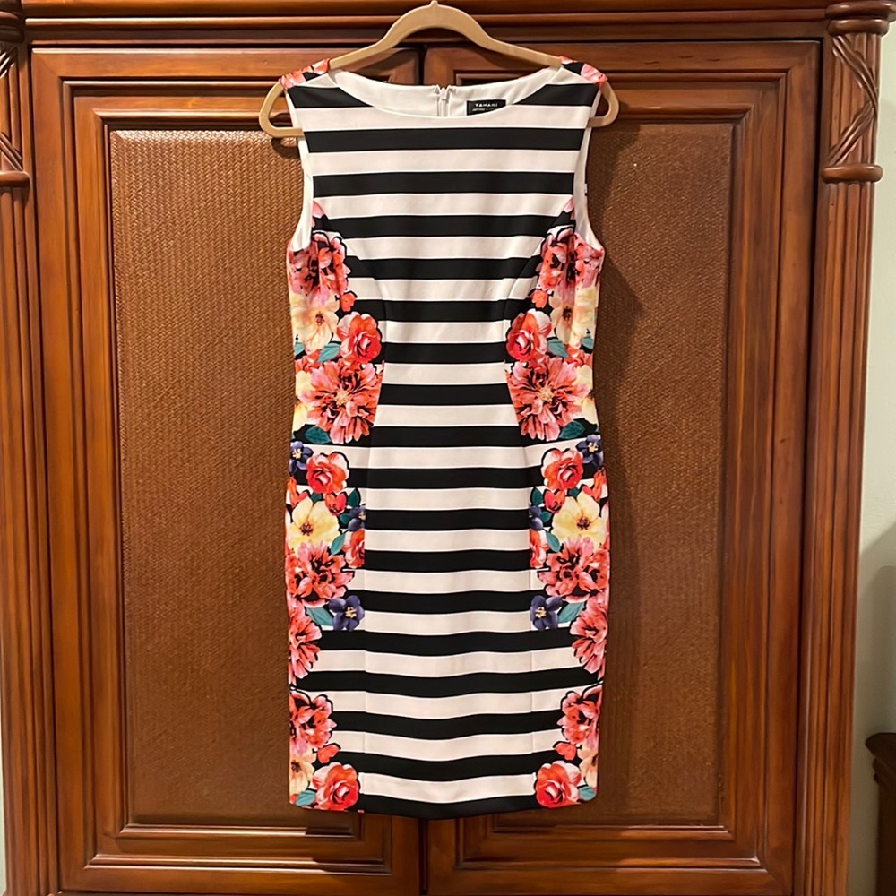 EUZC -Tahari floral and stripes dress